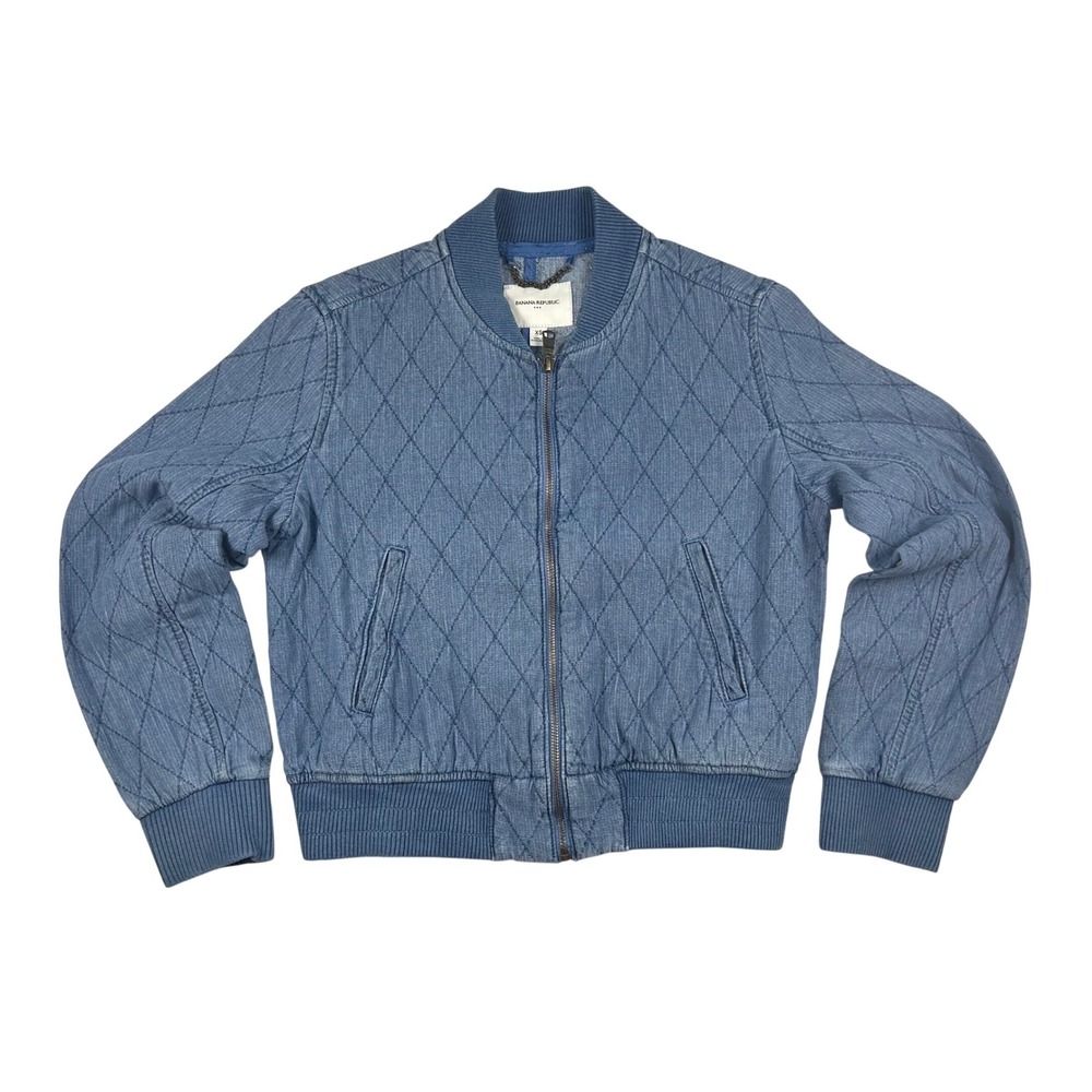 Banana Republic Quilted Bomber Jacket Chambray Blue Cotton Zip Up XS